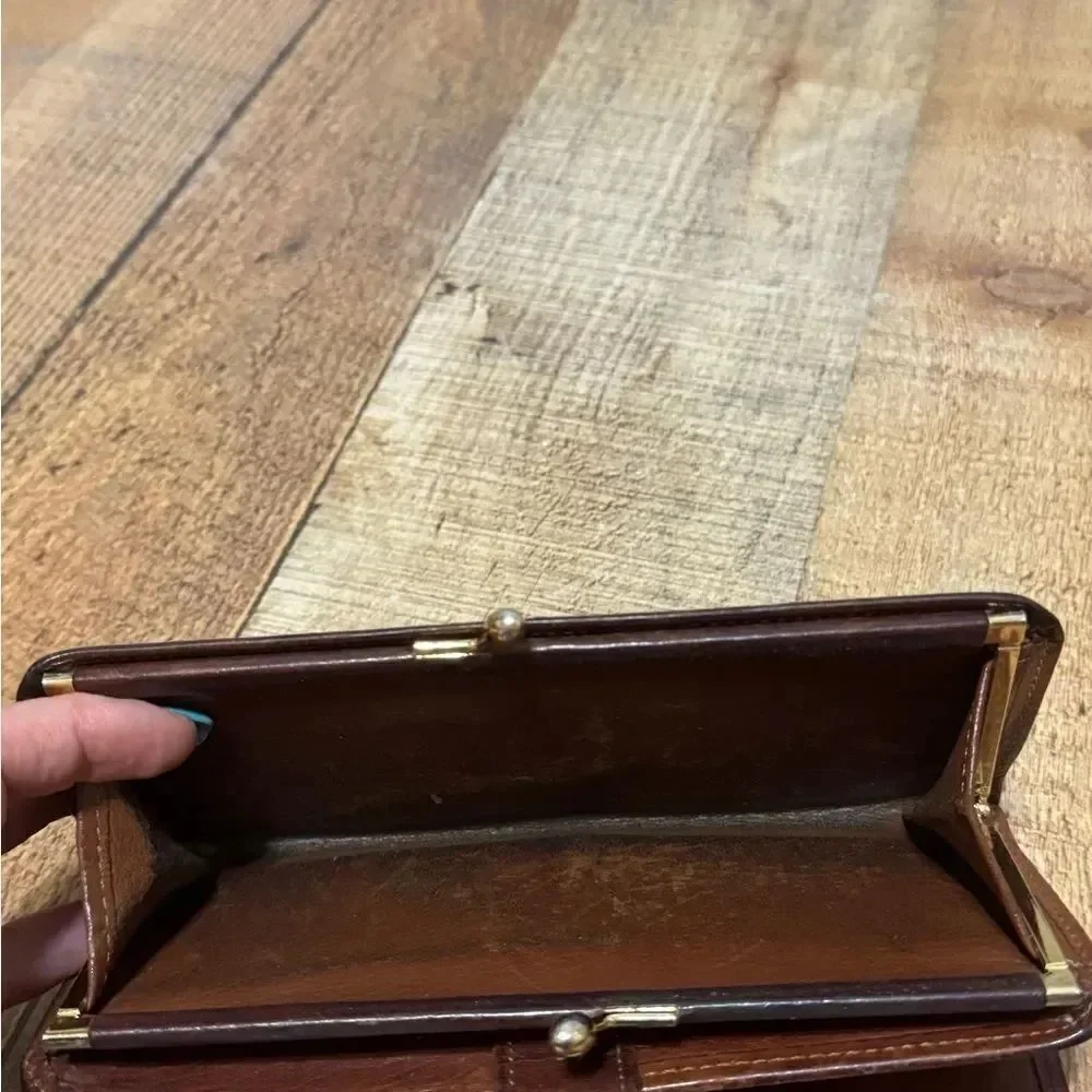 COACH VTG MAHOGANY BROWN LEATHER CHECKBOOK KISSLOCK PURSE BAG WALLET RARE!